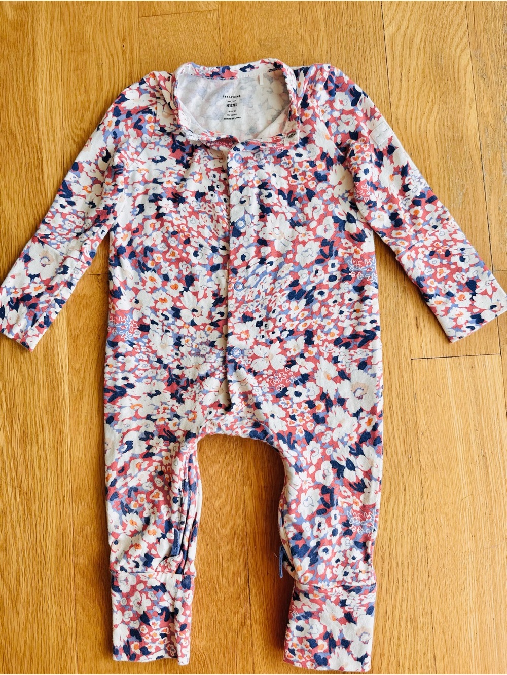 Seraphine Floral Footed One-Piece in Pink, Navy & Cream